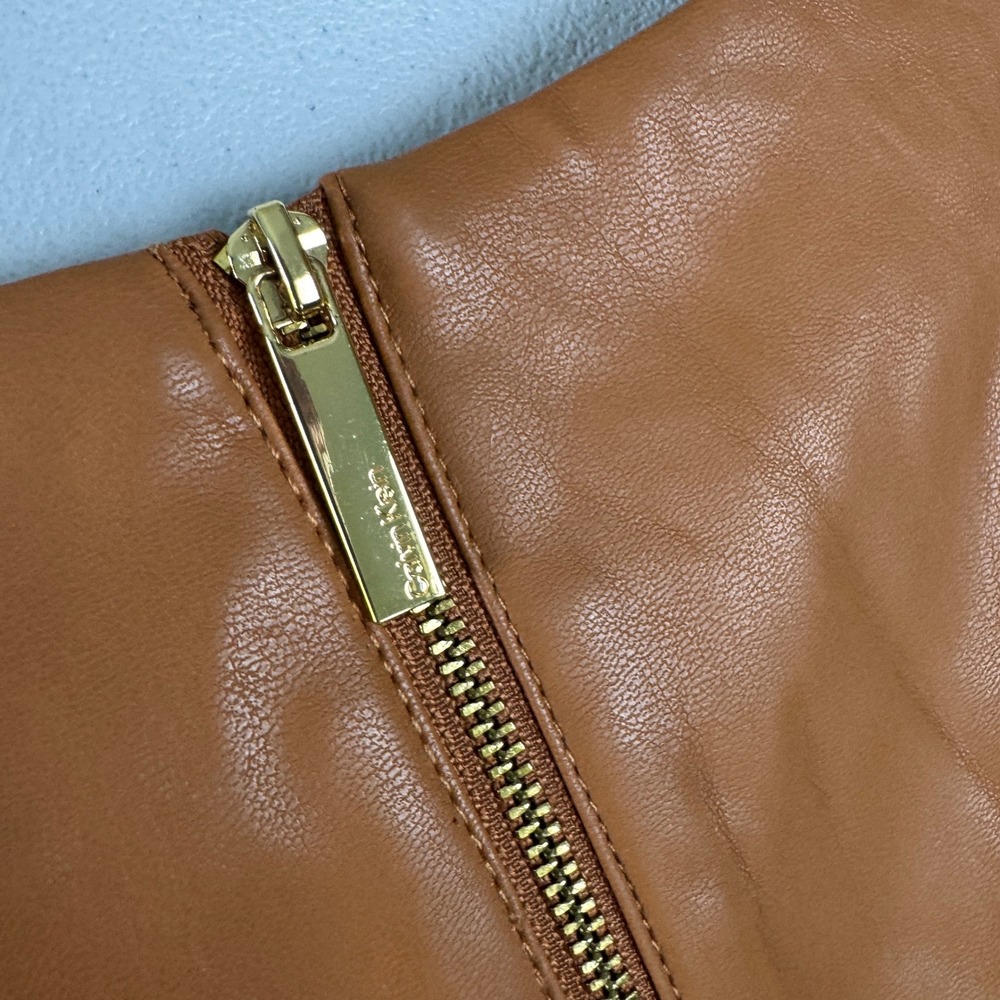 Calvin Klein Womens Faux Leather Sheath Dress Cognac Brown Size 8 CD2U9A00 - Picture 8 of 8